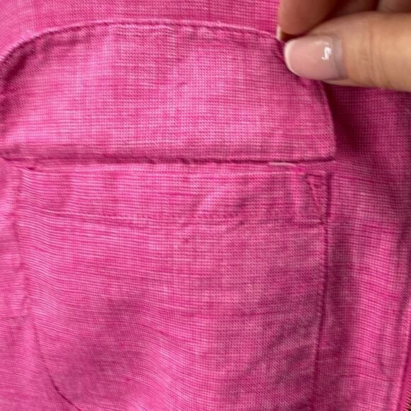Ellen Tracy Pink Linen Cotton Top S Gold Zip Tassel 3/4 Sleeve Pockets Slit Back - Picture 7 of 16